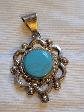 Vintage Taxco Mexico .925 Sterling Silver Turquoise Pendant – Large over 31g Sta